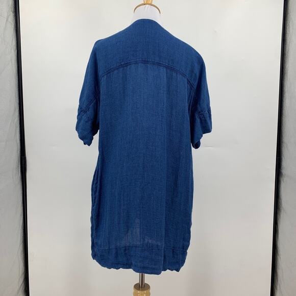 Faherty Dress Womens Small Blue Sanibel Basketweave V Neck Short Sleeve Linen - Picture 4 of 10